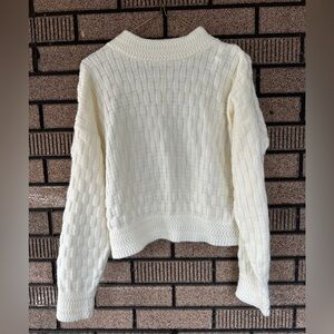 Vintage College Town White Acrylic Sweater | 80s Preppy Basketweave Knit Size M